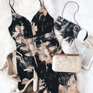 Darling Daylily Black Floral Print High-Low Maxi Dress